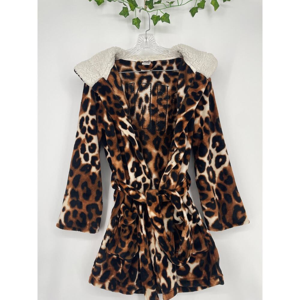 Leopard Animal Print PINK Victoria Secret Short Sherpa Hooded Robe XS